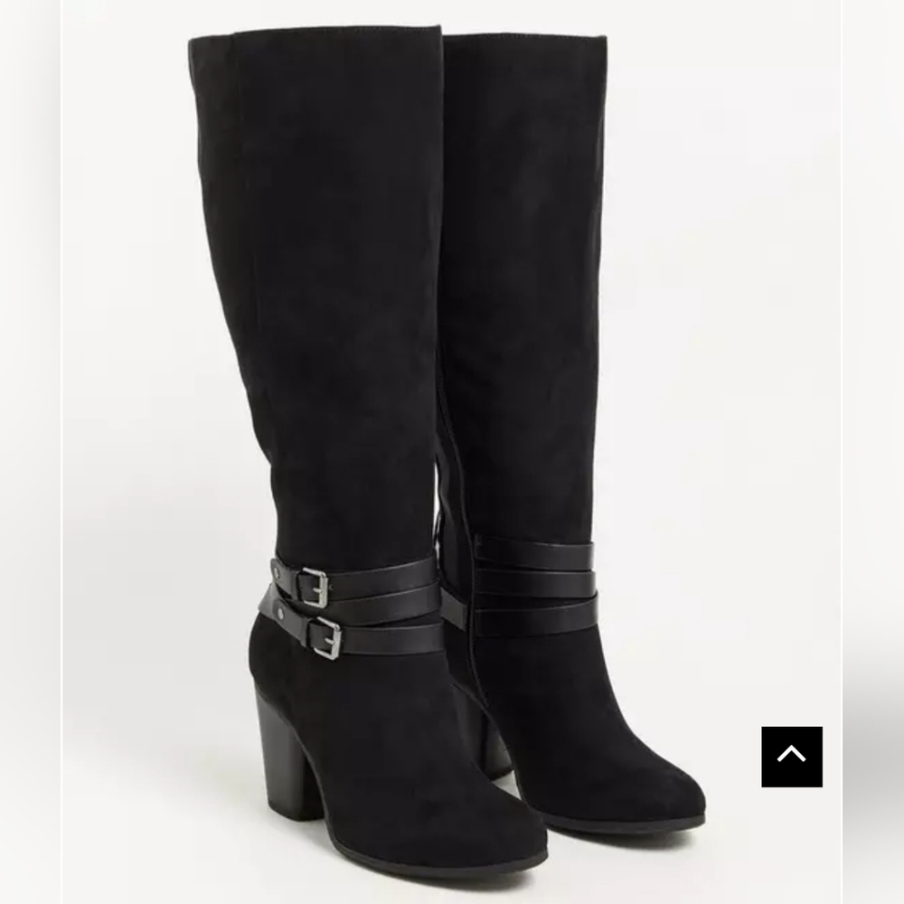 NWOT TORRID Black BUCKLE HEEL knee high boots wide width calf (size 12WW)